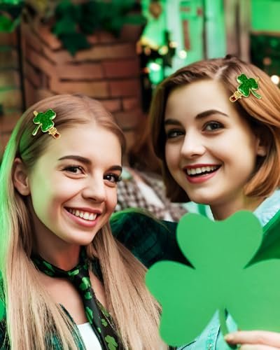Glitter Shamrock Green Hair Clips - 4 PCS Lucky Shamrock Hairpins, St. Patrick's Day Accessories, Green Hair Accessories, Glitter Clover Alloy Hair Clips - görsel 12