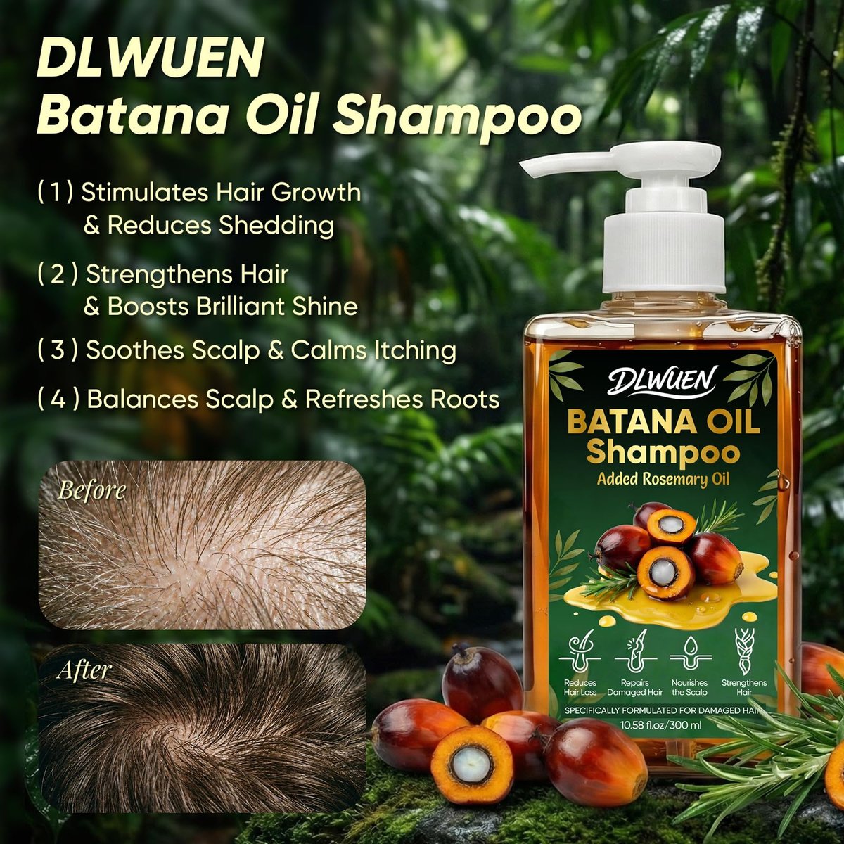 Batana Oil Shampoo for Hair Growth – Rosemary Infused Scalp Treatment Reduces Hair Loss & Nourishes Dry Hair, Adds Volume & Shine for Men & Women, 10.58 fl.oz Avelisse