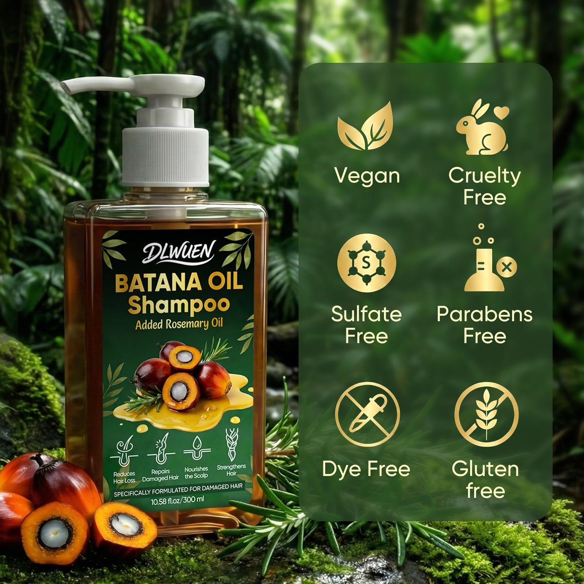 Batana Oil Shampoo for Hair Growth – Rosemary Infused Scalp Treatment Reduces Hair Loss & Nourishes Dry Hair, Adds Volume & Shine for Men & Women, 10.58 fl.oz Avelisse