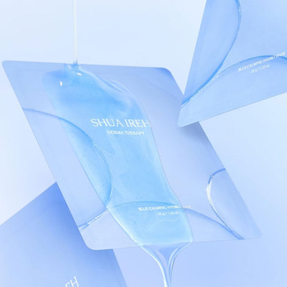 Shua ireh Blue Calming Hydro Mask - Cooling Hydrogel Sheet Face Mask for Sensitive Skin - 5 Sheets with Chamomile Flower Water and Azulene - Deep Hydration, Calming & Soothing Facial Mask