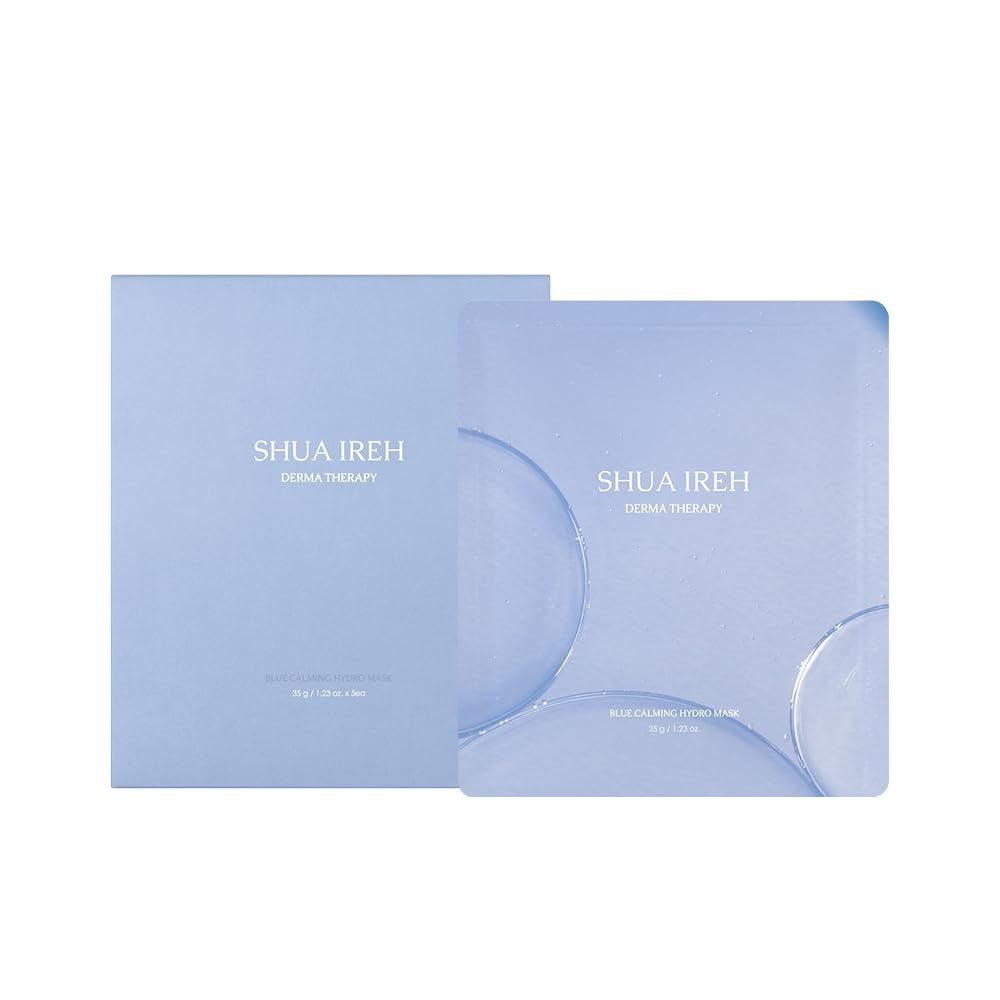 Shua ireh Blue Calming Hydro Mask - Cooling Hydrogel Sheet Face Mask for Sensitive Skin - 5 Sheets with Chamomile Flower Water and Azulene - Deep Hydration, Calming & Soothing Facial Mask - görsel 1