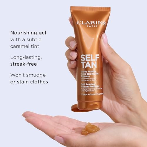 Clarins Self-Tanning Gel - Quick Drying Self Tanner for Face and Body, Buildable Streak-Free Natural Sun-Kissed Glow, 24H Hydration, Aloe Vera & Glycerin, 4.5 oz Avelisse