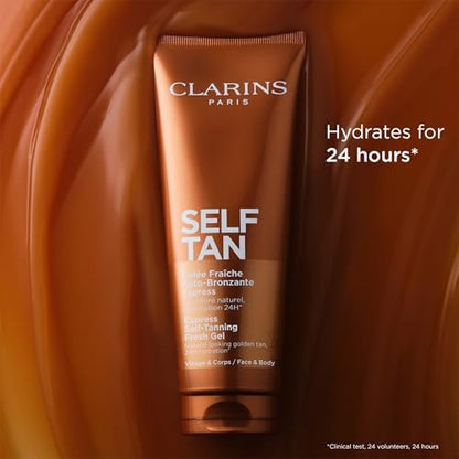 Clarins Self-Tanning Gel - Quick Drying Self Tanner for Face and Body, Buildable Streak-Free Natural Sun-Kissed Glow, 24H Hydration, Aloe Vera & Glycerin, 4.5 oz Avelisse