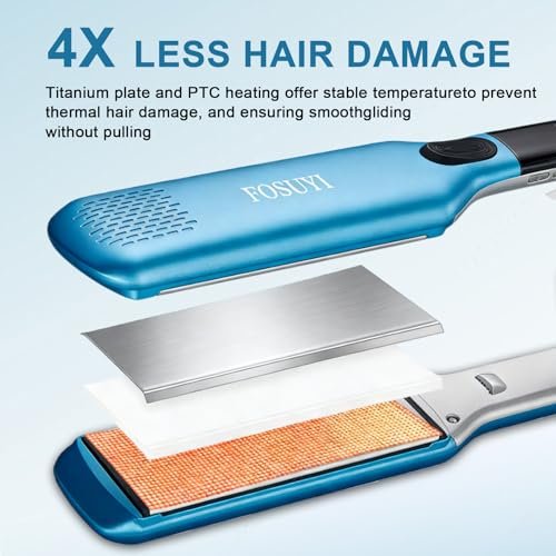 FOSUYI Professional Hair Straightener – 500°F High Temp Flat Iron with 2-Inch Ceramic Wide Plates, 2-in-1 Straightener and Curler, Negative Ion Anti-Frizz Styling Tool for Smooth, Shiny Hair (Blue, 1.75 Inch) Avelisse