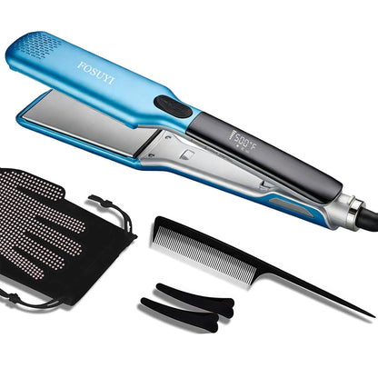 FOSUYI Professional Hair Straightener – 500°F High Temp Flat Iron with 2-Inch Ceramic Wide Plates, 2-in-1 Straightener and Curler, Negative Ion Anti-Frizz Styling Tool for Smooth, Shiny Hair (Blue, 1.75 Inch) Avelisse