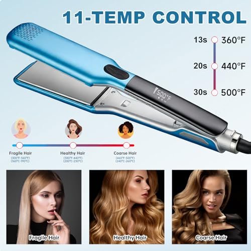 FOSUYI Professional Hair Straightener – 500°F High Temp Flat Iron with 2-Inch Ceramic Wide Plates, 2-in-1 Straightener and Curler, Negative Ion Anti-Frizz Styling Tool for Smooth, Shiny Hair (Blue, 1.75 Inch) Avelisse