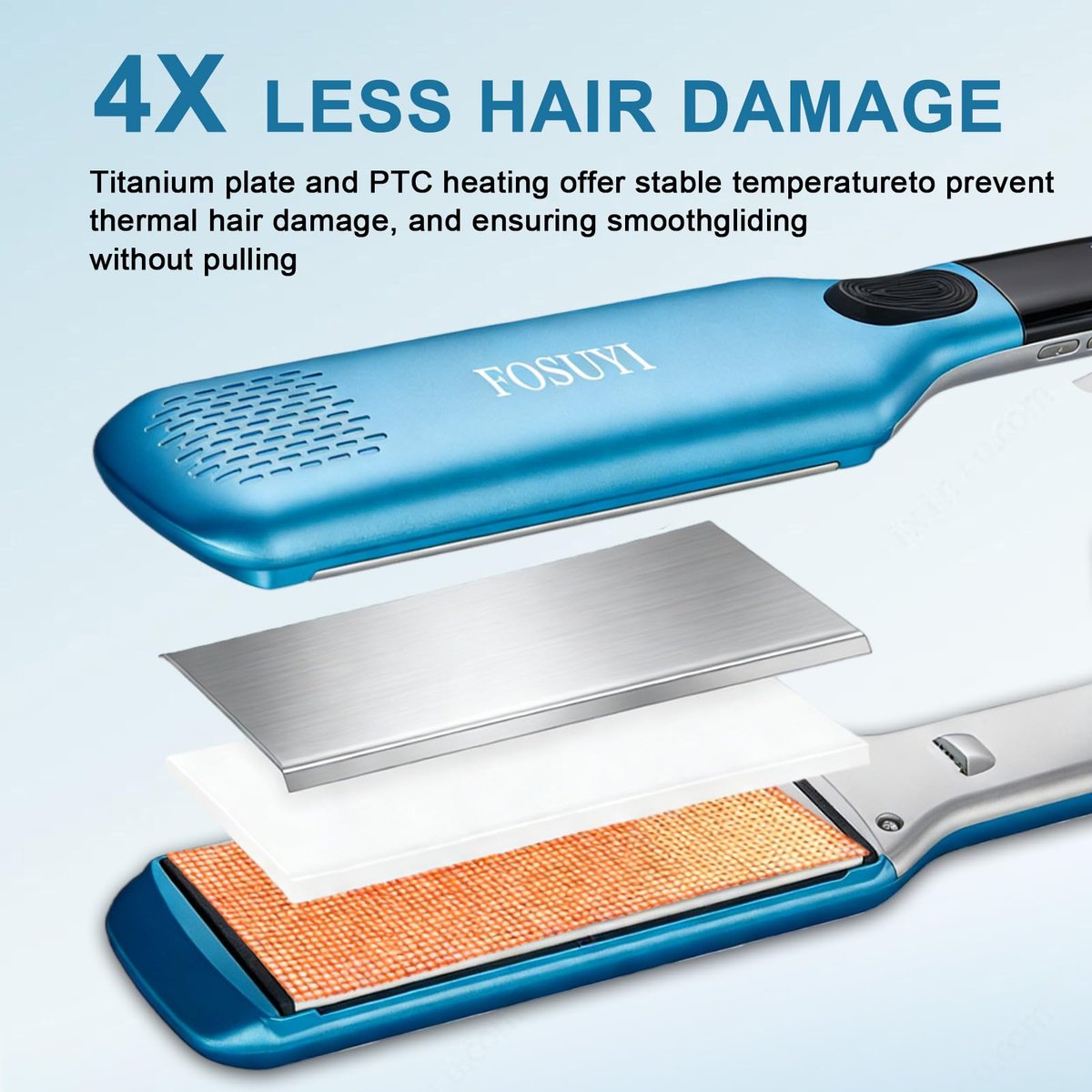 FOSUYI Professional Hair Straightener – 500°F High Temp Flat Iron with 2-Inch Ceramic Wide Plates, 2-in-1 Straightener and Curler, Negative Ion Anti-Frizz Styling Tool for Smooth, Shiny Hair (Blue, 1.75 Inch) Avelisse