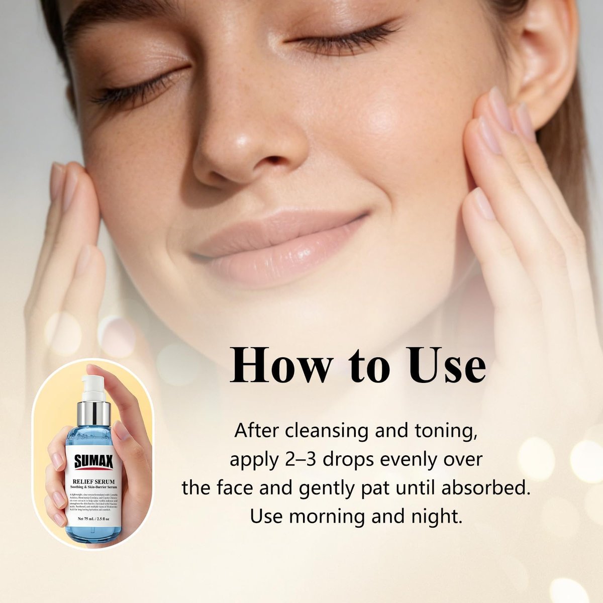 SUMAX Relief Serum - Face Serum with Centella + Hyaluronic Acid for Sensitive & Blemish-Prone Skin, Soothes Redness, Supports Skin Barrier, Lightweight Non-Sticky, 2.5 fl oz (75 mL) Avelisse