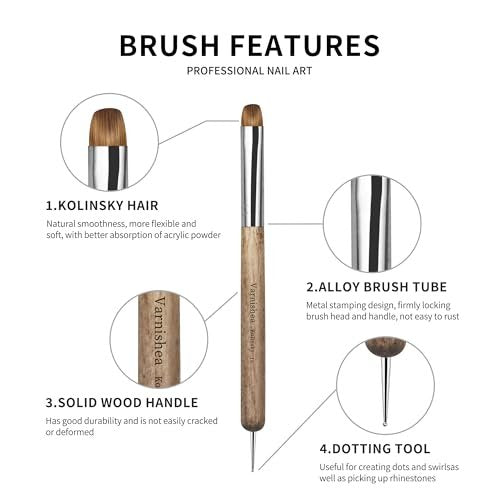 varnishea Kolinsky French Tip Nail Art Brush - Size 6, Solid Wood Handle, Professional Gel & Acrylic Nail Dotting Tool for Manicure Clean Up - görsel 6