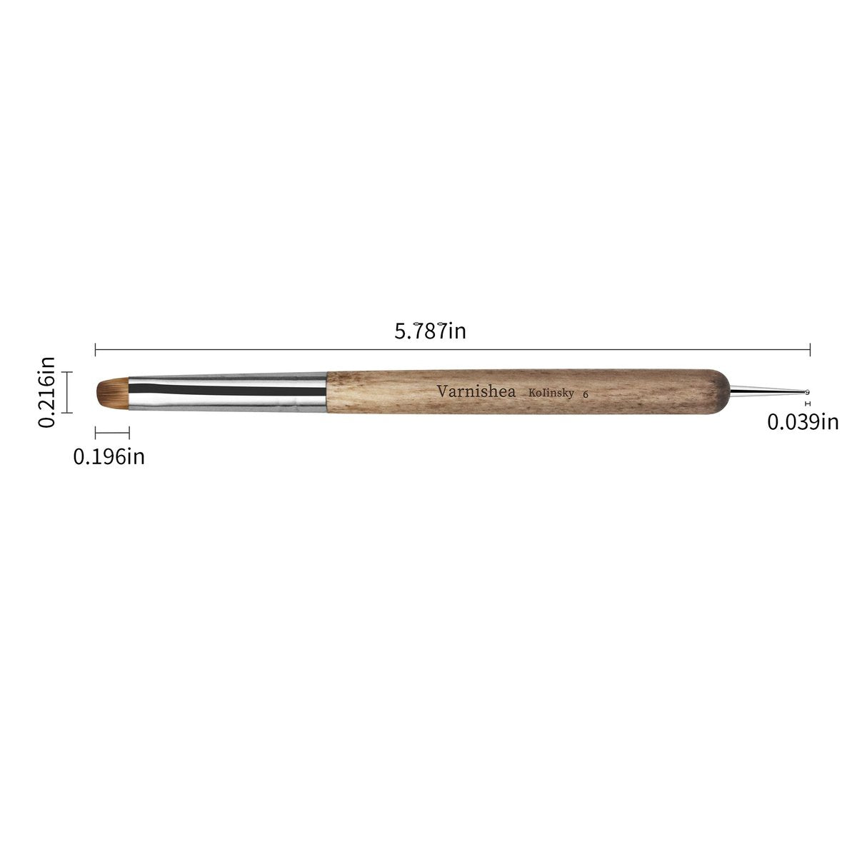 varnishea Kolinsky French Tip Nail Art Brush - Size 6, Solid Wood Handle, Professional Gel & Acrylic Nail Dotting Tool for Manicure Clean Up - görsel 3