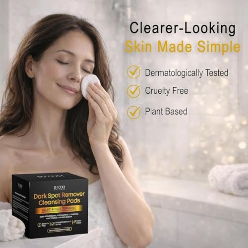 Dark Spot Remover Cleansing Pads with Kojic Acid & Turmeric - Advanced Korean Brightening Serum Complex with Glycolic Acid, Niacinamide, Retinol & Vitamin C for Face & Body - 60 Hypoallergenic Pads Avelisse