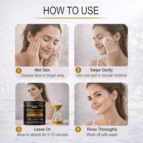 Dark Spot Remover Cleansing Pads with Kojic Acid & Turmeric - Advanced Korean Brightening Serum Complex with Glycolic Acid, Niacinamide, Retinol & Vitamin C for Face & Body - 60 Hypoallergenic Pads Avelisse