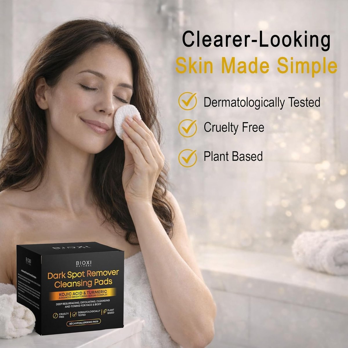 Dark Spot Remover Cleansing Pads with Kojic Acid & Turmeric - Advanced Korean Brightening Serum Complex with Glycolic Acid, Niacinamide, Retinol & Vitamin C for Face & Body - 60 Hypoallergenic Pads Avelisse