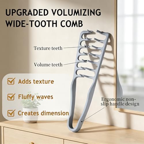 2 Pcs Texture Comb for Men - Upgrade Voluminous Wide-Toothed Hair Comb for Maximum Lift Roots Volume Tool, ABS Plastic with Textured Grip (Black + Grey) - görsel 4
