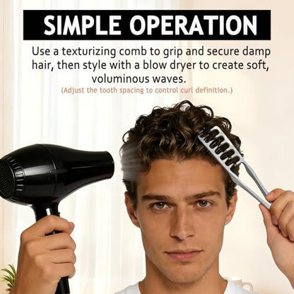 2 Pcs Texture Comb for Men - Upgrade Voluminous Wide-Toothed Hair Comb for Maximum Lift Roots Volume Tool, ABS Plastic with Textured Grip (Black + Grey)
