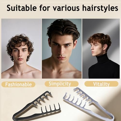 2 Pcs Texture Comb for Men - Upgrade Voluminous Wide-Toothed Hair Comb for Maximum Lift Roots Volume Tool, ABS Plastic with Textured Grip (Black + Grey) - görsel 10