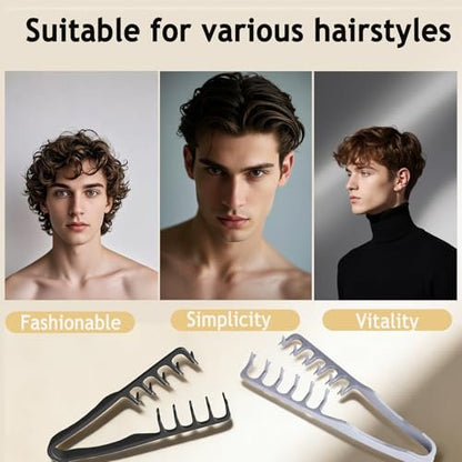 2 Pcs Texture Comb for Men - Upgrade Voluminous Wide-Toothed Hair Comb for Maximum Lift Roots Volume Tool, ABS Plastic with Textured Grip (Black + Grey)