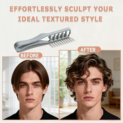 2 Pcs Texture Comb for Men - Upgrade Voluminous Wide-Toothed Hair Comb for Maximum Lift Roots Volume Tool, ABS Plastic with Textured Grip (Black + Grey)