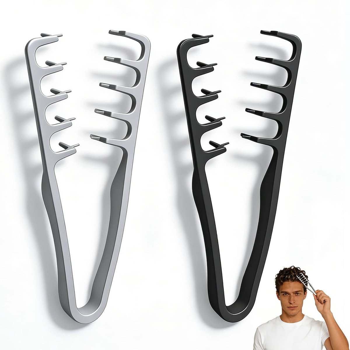 2 Pcs Texture Comb for Men - Upgrade Voluminous Wide-Toothed Hair Comb for Maximum Lift Roots Volume Tool, ABS Plastic with Textured Grip (Black + Grey) - görsel 1