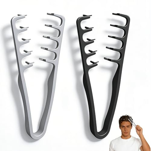 2 Pcs Texture Comb for Men - Upgrade Voluminous Wide-Toothed Hair Comb for Maximum Lift Roots Volume Tool, ABS Plastic with Textured Grip (Black + Grey) - görsel 2