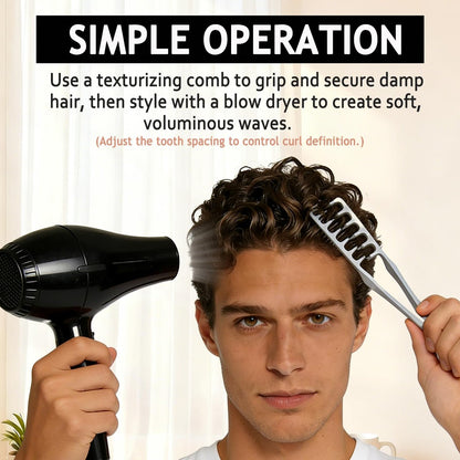 2 Pcs Texture Comb for Men - Upgrade Voluminous Wide-Toothed Hair Comb for Maximum Lift Roots Volume Tool, ABS Plastic with Textured Grip (Black + Grey)