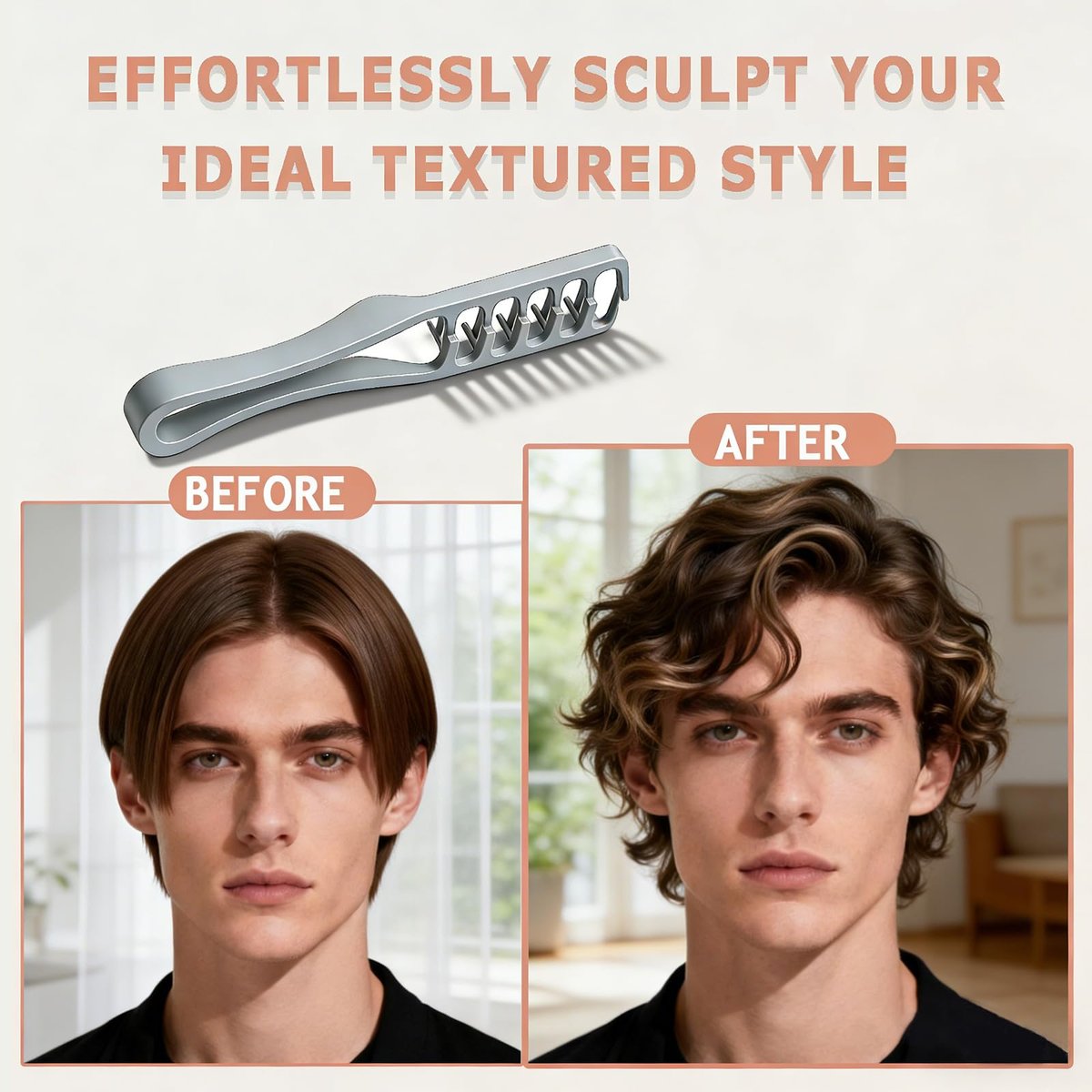 2 Pcs Texture Comb for Men - Upgrade Voluminous Wide-Toothed Hair Comb for Maximum Lift Roots Volume Tool, ABS Plastic with Textured Grip (Black + Grey) - görsel 5