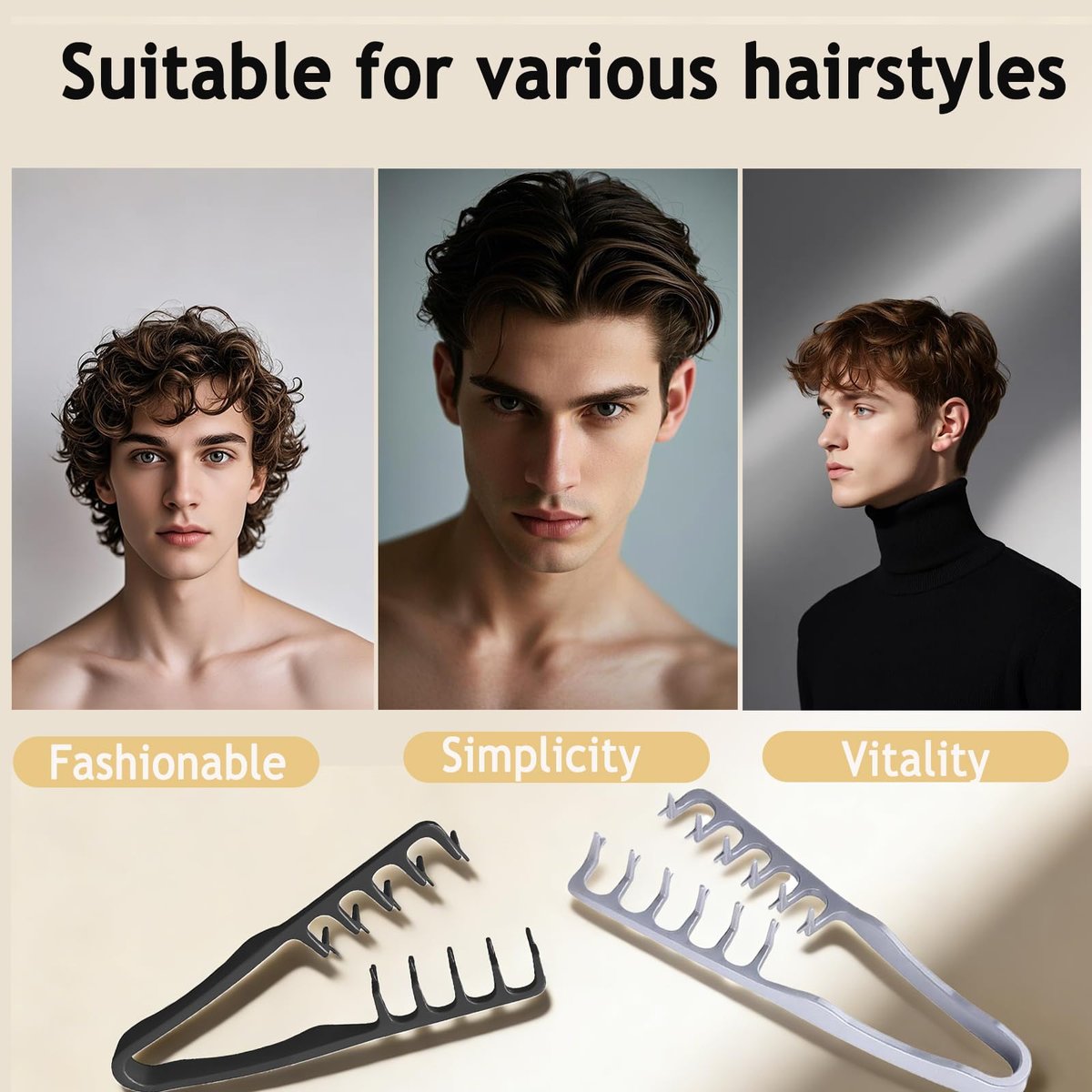 2 Pcs Texture Comb for Men - Upgrade Voluminous Wide-Toothed Hair Comb for Maximum Lift Roots Volume Tool, ABS Plastic with Textured Grip (Black + Grey) - görsel 9