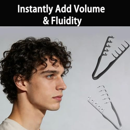 2 Pcs Texture Comb for Men - Upgrade Voluminous Wide-Toothed Hair Comb for Maximum Lift Roots Volume Tool, ABS Plastic with Textured Grip (Black + Grey)