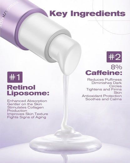 8% Caffeine Eye Cream & Retinol Under Eye Serum – Reduce Dark Circles, Puffiness, Wrinkles & Fine Lines – Anti-Aging Eye Treatment (1.01 Fl Oz) Avelisse