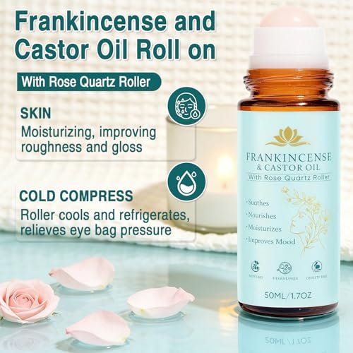 VOGUZY Frankincense and Castor Oil Rose Quartz Roller - Organic Cold-Pressed Face Oil for Firming Skin and Reducing Fine Lines, 50ml Avelisse