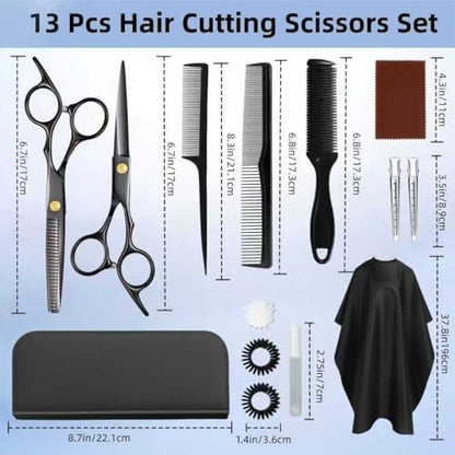 Professional Hair Cutting Scissors Set with Thinning Shears - Stainless Steel Barber Scissors for Men, Women, Kids, Salon & Home Use