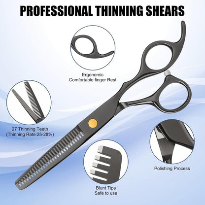 Professional Hair Cutting Scissors Set with Thinning Shears - Stainless Steel Barber Scissors for Men, Women, Kids, Salon & Home Use