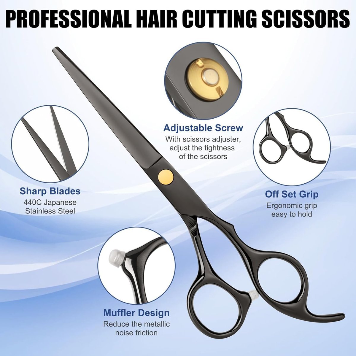 Professional Hair Cutting Scissors Set with Thinning Shears - Stainless Steel Barber Scissors for Men, Women, Kids, Salon & Home Use - görsel 5