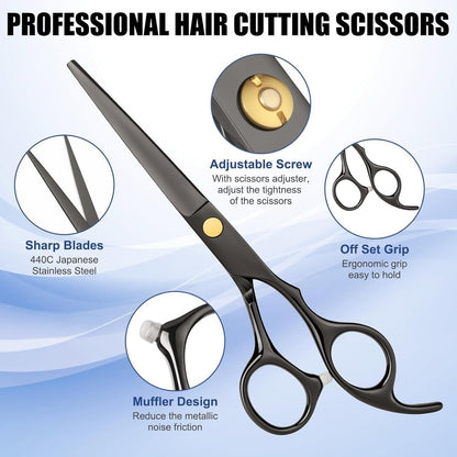 Professional Hair Cutting Scissors Set with Thinning Shears - Stainless Steel Barber Scissors for Men, Women, Kids, Salon & Home Use