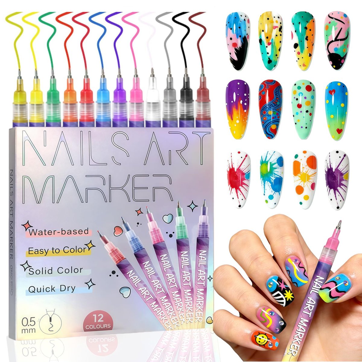 LuneHe life 12 Colors Nail Art Pens Set - Quick Dry Nail Polish Markers for Drawing, Painting & Dotting, DIY Manicure Tools for Home Salon Use Avelisse