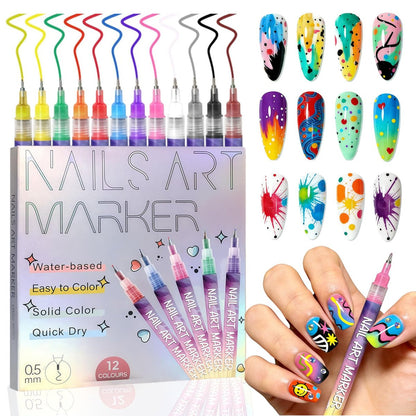 LuneHe life 12 Colors Nail Art Pens Set - Quick Dry Nail Polish Markers for Drawing, Painting & Dotting, DIY Manicure Tools for Home Salon Use Avelisse