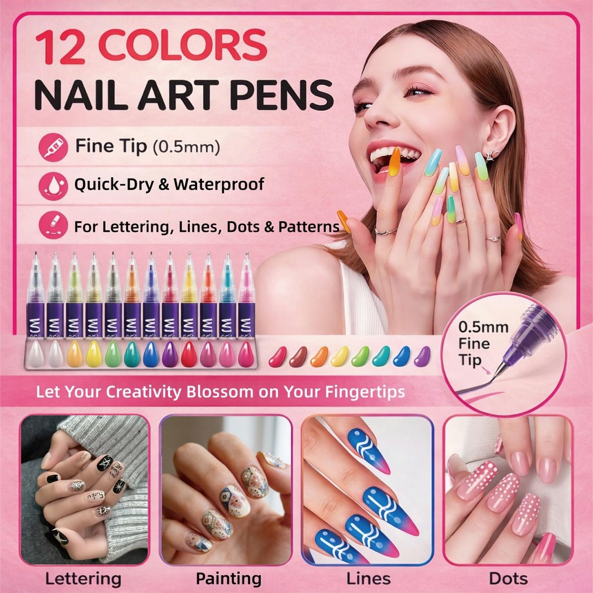 LuneHe life 12 Colors Nail Art Pens Set - Quick Dry Nail Polish Markers for Drawing, Painting & Dotting, DIY Manicure Tools for Home Salon Use Avelisse