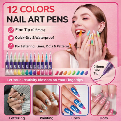 LuneHe life 12 Colors Nail Art Pens Set - Quick Dry Nail Polish Markers for Drawing, Painting & Dotting, DIY Manicure Tools for Home Salon Use Avelisse