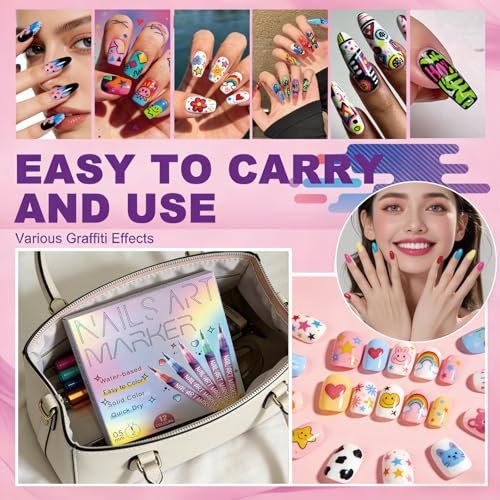 LuneHe life 12 Colors Nail Art Pens Set - Quick Dry Nail Polish Markers for Drawing, Painting & Dotting, DIY Manicure Tools for Home Salon Use Avelisse