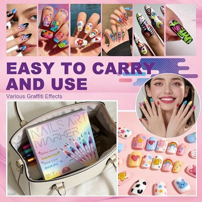 LuneHe life 12 Colors Nail Art Pens Set - Quick Dry Nail Polish Markers for Drawing, Painting & Dotting, DIY Manicure Tools for Home Salon Use Avelisse