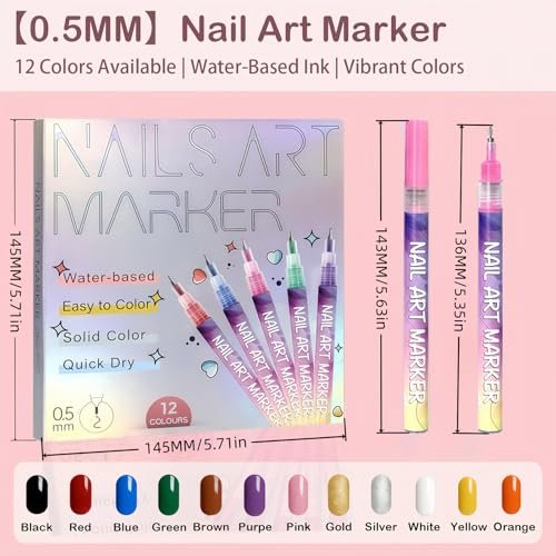LuneHe life 12 Colors Nail Art Pens Set - Quick Dry Nail Polish Markers for Drawing, Painting & Dotting, DIY Manicure Tools for Home Salon Use Avelisse