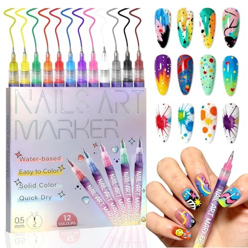 LuneHe life 12 Colors Nail Art Pens Set - Quick Dry Nail Polish Markers for Drawing, Painting & Dotting, DIY Manicure Tools for Home Salon Use Avelisse