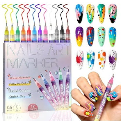 LuneHe life 12 Colors Nail Art Pens Set - Quick Dry Nail Polish Markers for Drawing, Painting & Dotting, DIY Manicure Tools for Home Salon Use Avelisse