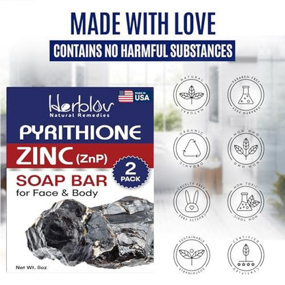 Herblov Zinc Soap Bar with Pyrithione – Gentle All-Natural Face & Body Wash for Oily, Sensitive & Blemish-Prone Skin – Daily Cleansing Exfoliating Bar – Made in USA (4 oz, Pack of 2) Avelisse