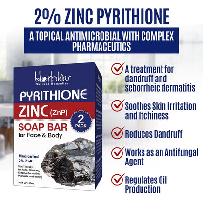 Herblov Zinc Soap Bar with Pyrithione – Gentle All-Natural Face & Body Wash for Oily, Sensitive & Blemish-Prone Skin – Daily Cleansing Exfoliating Bar – Made in USA (4 oz, Pack of 2) Avelisse