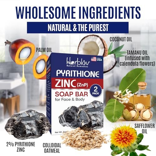 Herblov Zinc Soap Bar with Pyrithione – Gentle All-Natural Face & Body Wash for Oily, Sensitive & Blemish-Prone Skin – Daily Cleansing Exfoliating Bar – Made in USA (4 oz, Pack of 2) Avelisse