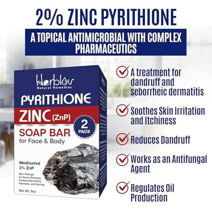 Herblov Zinc Soap Bar with Pyrithione – Gentle All-Natural Face & Body Wash for Oily, Sensitive & Blemish-Prone Skin – Daily Cleansing Exfoliating Bar – Made in USA (4 oz, Pack of 2) Avelisse