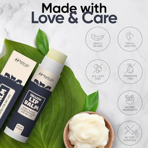 Natrulo Beef Tallow Lip Balm – All Natural Tallow & Beeswax Chapstick – Hydrating Moisturizing Grass Fed Tallow Lip Care – Soothes Chapped, Dry, Sensitive Lips – Long Lasting & Vitamin Rich, Made in USA - görsel 10