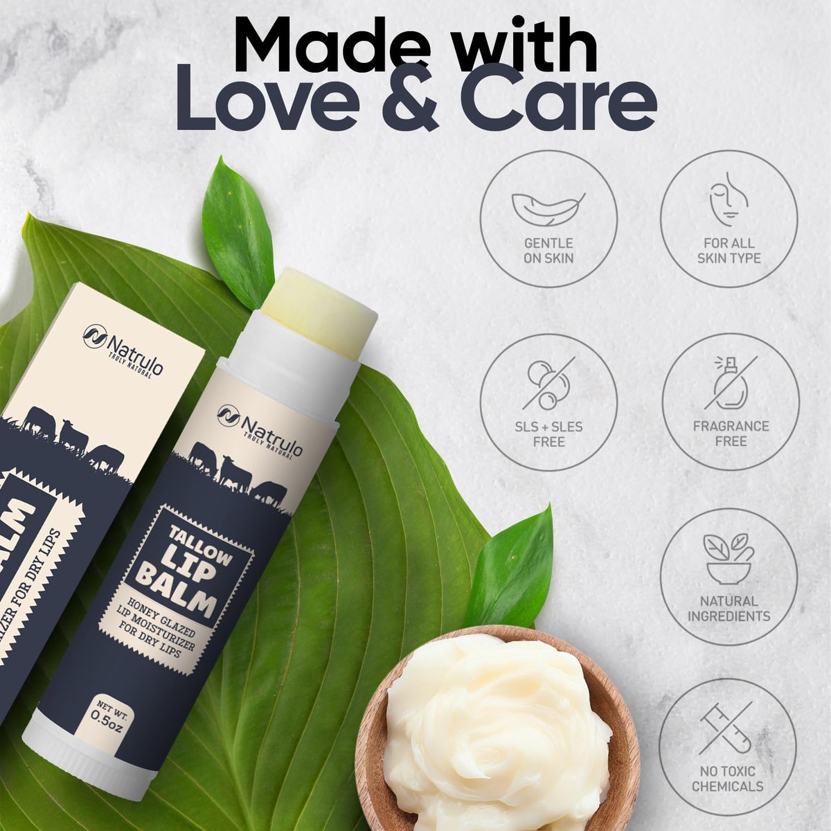 Natrulo Beef Tallow Lip Balm – All Natural Tallow & Beeswax Chapstick – Hydrating Moisturizing Grass Fed Tallow Lip Care – Soothes Chapped, Dry, Sensitive Lips – Long Lasting & Vitamin Rich, Made in USA - görsel 9
