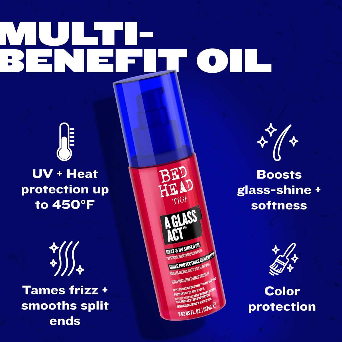 Bed Head by TIGI A Glass Act Multi-Tasking Heat Protectant Oil with UV & Color Defense, Anti-Frizz & Glass-Shine Finishing, 3.62 fl oz Avelisse